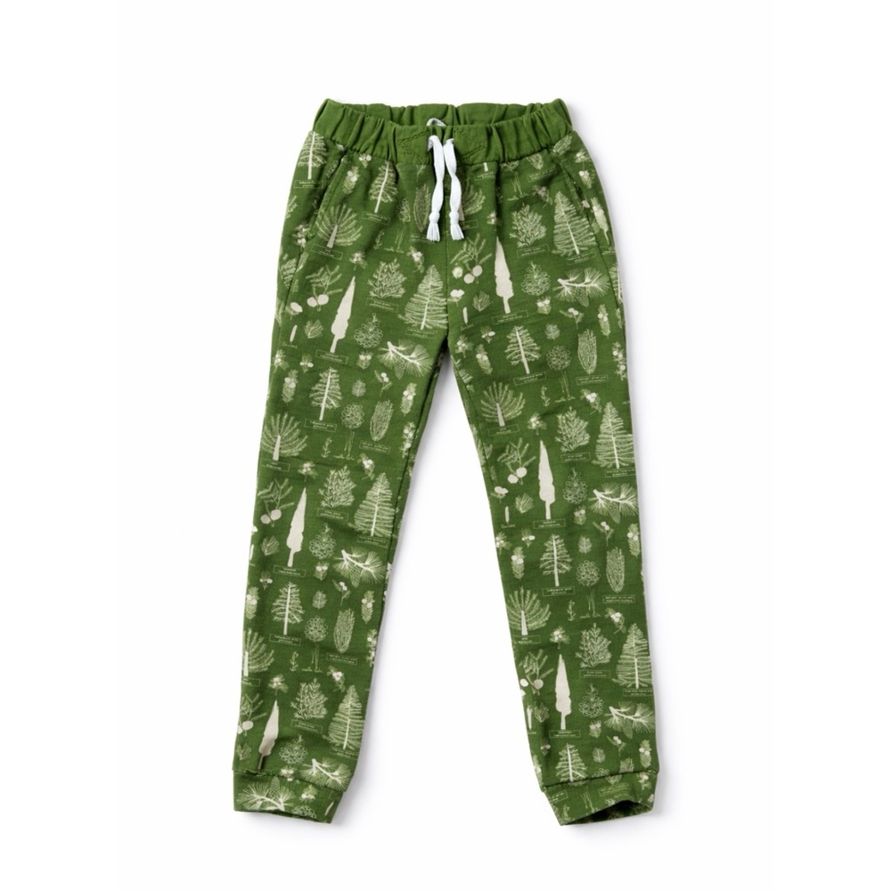 Piccolina Green & White Botany Plants Trees Graphic Joggers Kids 6